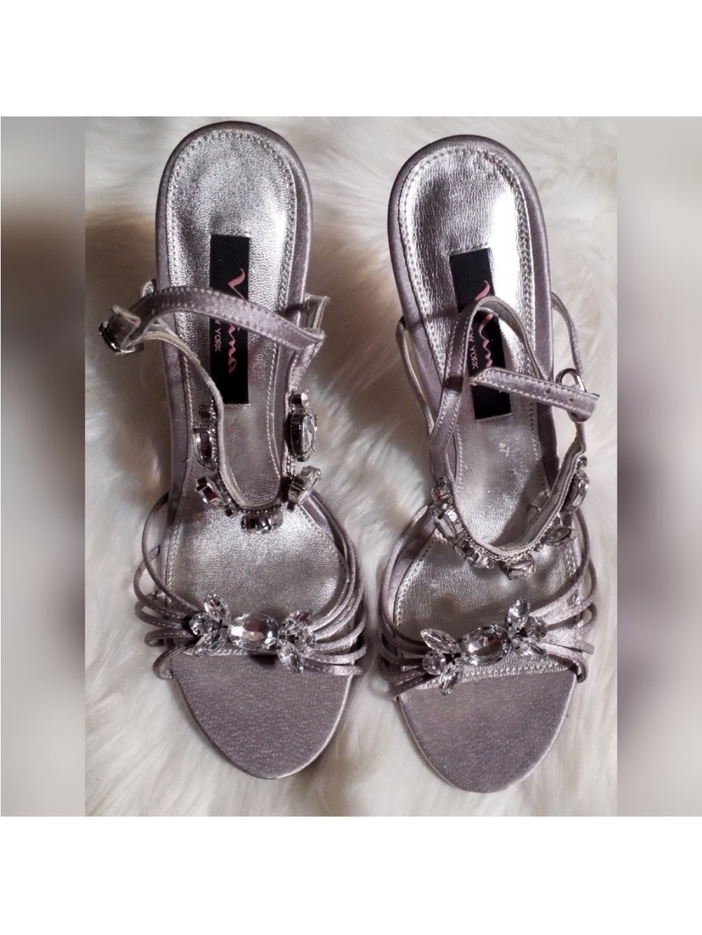 Women’s Silver Jewel-Strap Sandals with Ankle Buckle